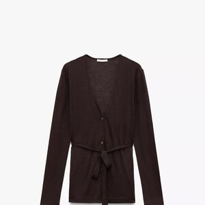 Zara Dark Brown Tie-Waist V-Neck Top
